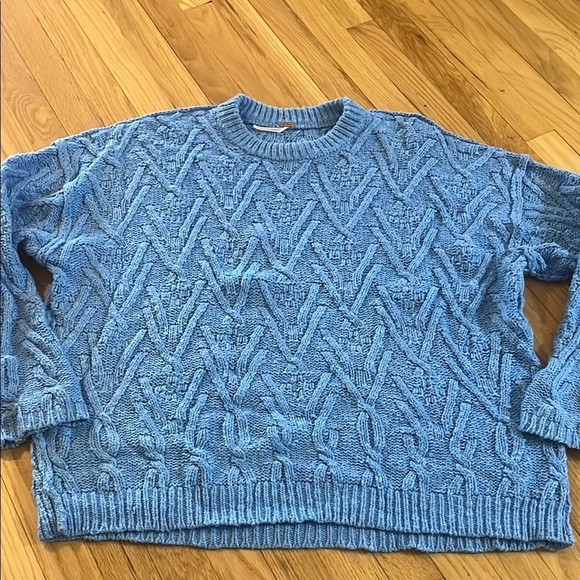 Free People Blue Isla Cableknit Fisherman Oversized Sweater Sz L - Picture 1 of 6